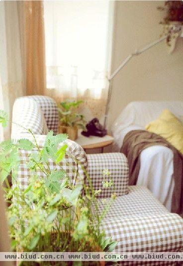 温馨雅致的沙发图案让人心旷神怡，心情放松，能够瞬间忘却烦恼，搭配上房间的绿植，更加地舒爽。