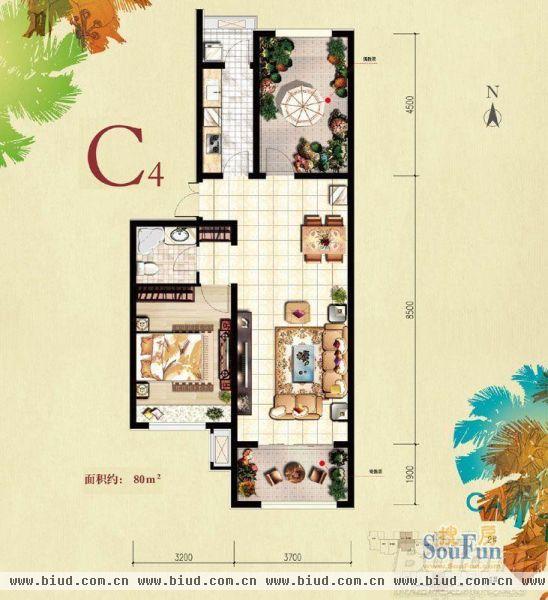 北京城建·红木林-二居室-80平米-装修设计