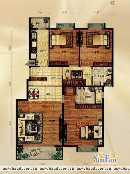 天恒乐活城-三居室-130平米-装修设计