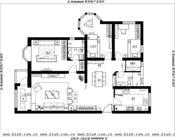 大宁湾-三居室-140平米-装修设计