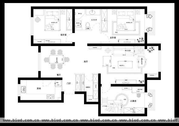 水墨林溪-三居室-124平米-装修设计