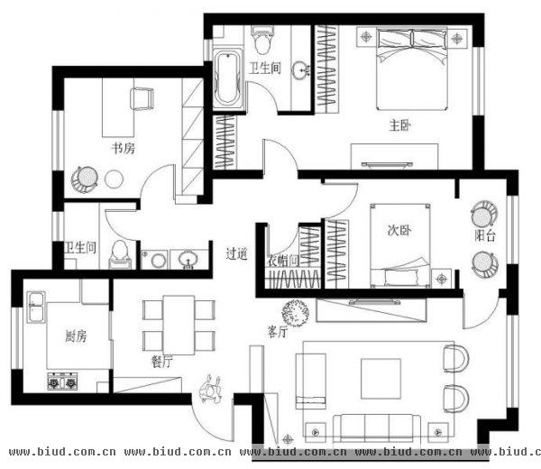 顶秀美泉小镇-三居室-120平米-装修设计