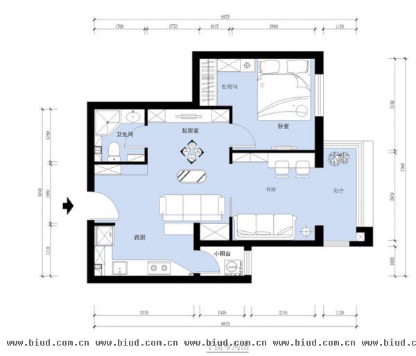 鸿坤理想城-二居室-76平米-装修设计