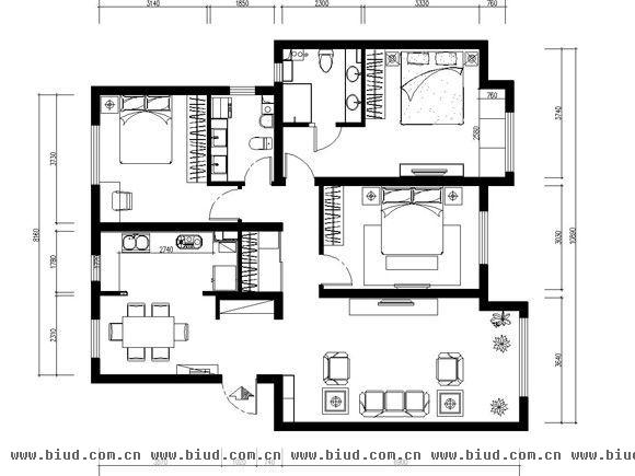 顶秀美泉小镇-三居室-125平米-装修设计