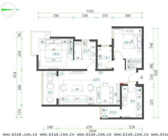 郁花园一里-二居室-80平米-装修设计