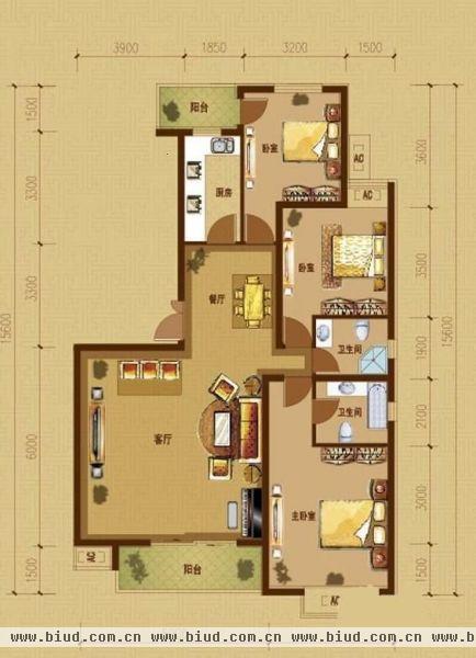江南山水-三居室-140平米-装修设计