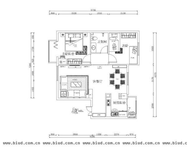 中信城-二居室-96平米-装修设计