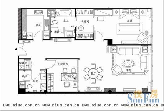 北京官园西派公寓-二居室-130平米-装修设计