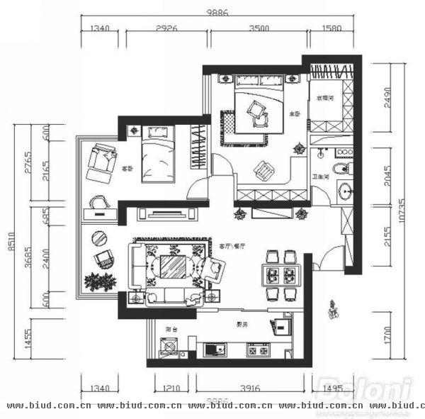 东恒时代三期-二居室-80平米-装修设计