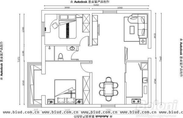 东湖湾-二居室-95平米-装修设计