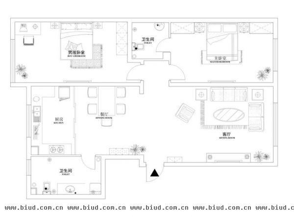 华贸小区-三居室-90平米-装修设计