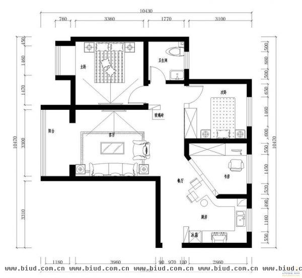 鸿坤理想城-二居室-90平米-装修设计