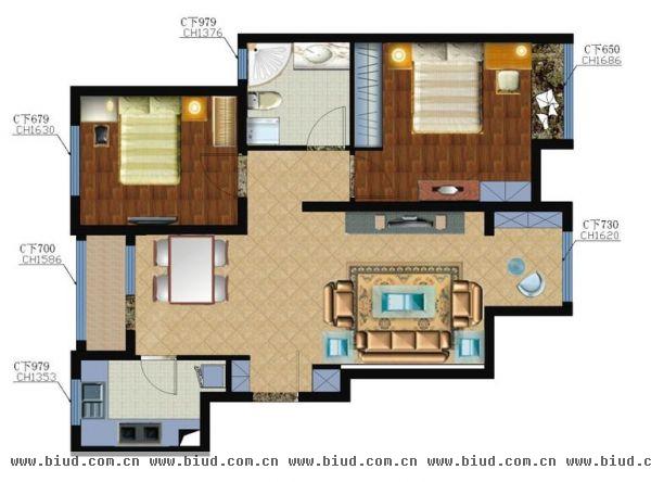 金地仰山-二居室-70平米-装修设计