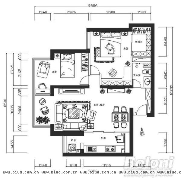 东恒时代一期-二居室-80平米-装修设计