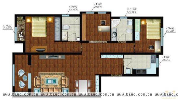 金地仰山-三居室-123平米-装修设计