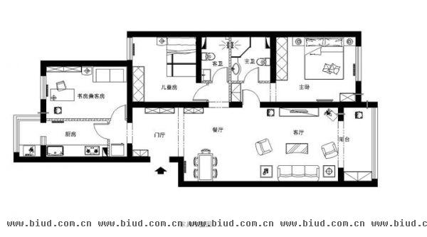 龙锦苑六区-三居室-125平米-装修设计