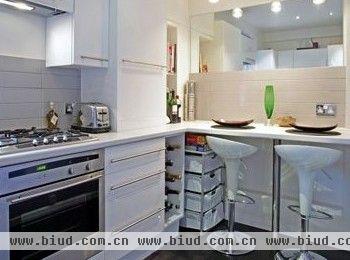 白色现代风格的经典厨房设计，最能给人留下实用、整洁的印象