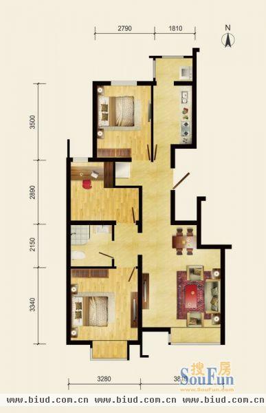 润枫领尚-三居室-87.84平米-装修设计