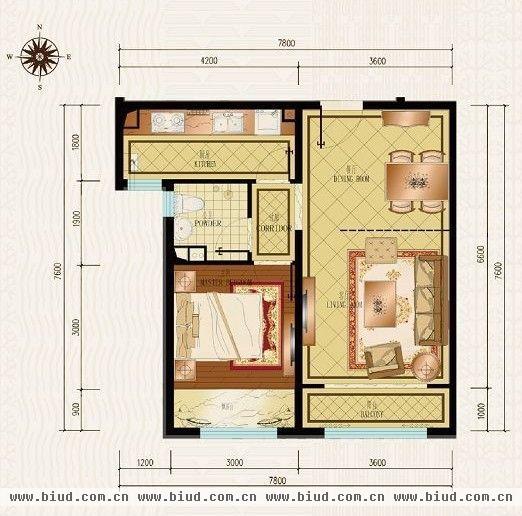 纳帕澜郡-一居室-68平米-装修设计