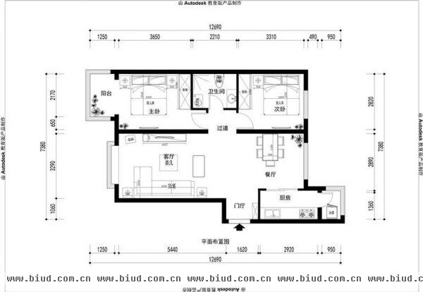 六郎庄-二居室-90平米-装修设计