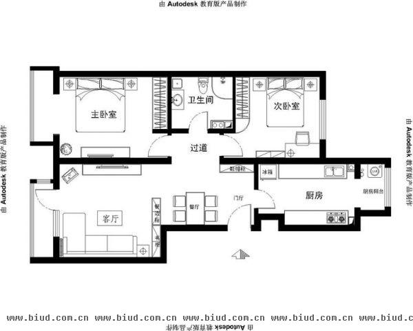 百环家园-二居室-90平米-装修设计