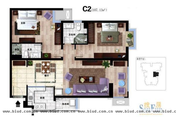 京禧阁-二居室-107平米-装修设计