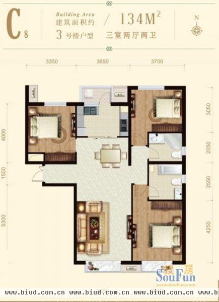 龙山广场-三居室-134平米-装修设计