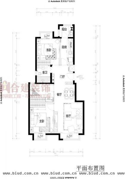 房山乐活城-三居室-90平米-装修设计