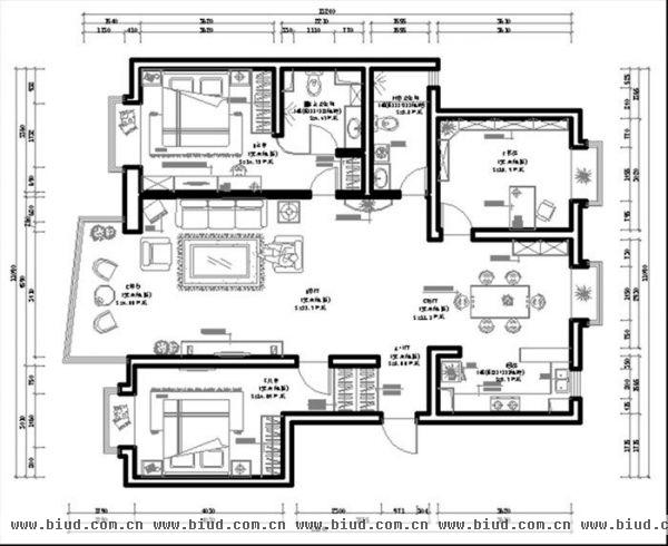 长安花苑-三居室-166平米-装修设计