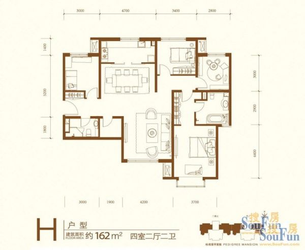 红山世家-四居室-162平米-装修设计