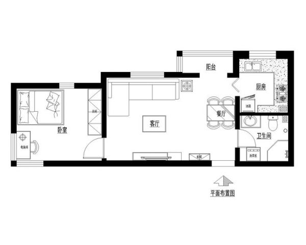 西北旺回迁小区-一居室-60平米-装修设计