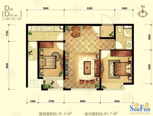 中信城三期-二居室-91.3平米-装修设计