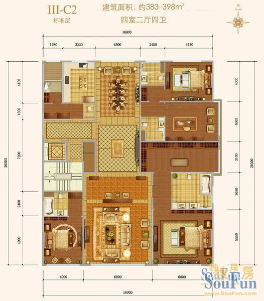 西山壹号院-四居室-383平米-装修设计