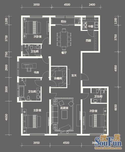 中粮祥云国际生活区-三居室-222.72平米-装修设计