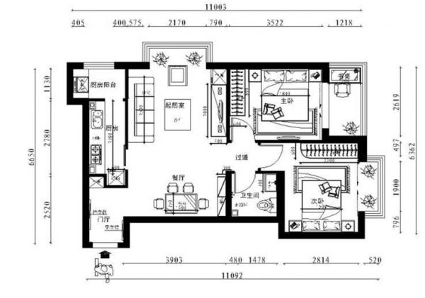 宜居园-二居室-82平米-装修设计