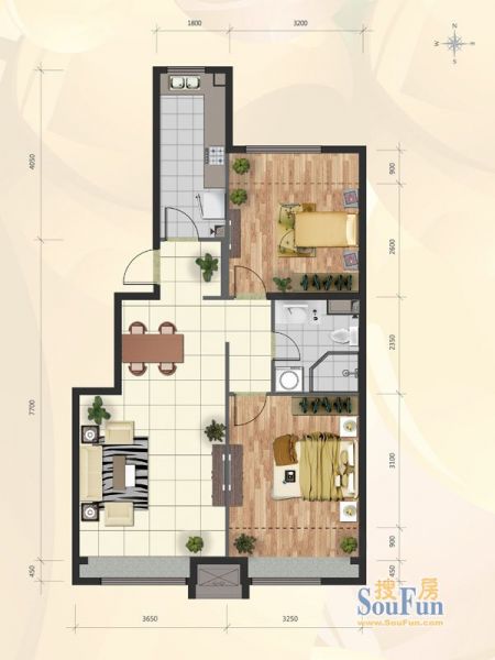 首创·新悦都-二居室-75平米-装修设计