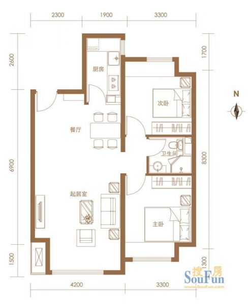 中铁·花溪渡-二居室-86平米-装修设计