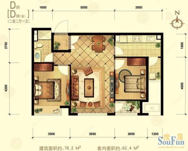 中信城-二居室-78.2平米-装修设计