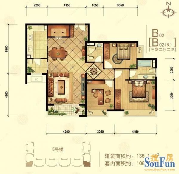 中信城三期-三居室-136平米-装修设计