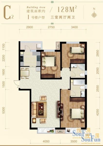 龙山广场-三居室-128平米-装修设计