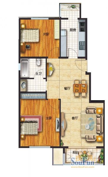 中南湾-二居室-97平米-装修设计
