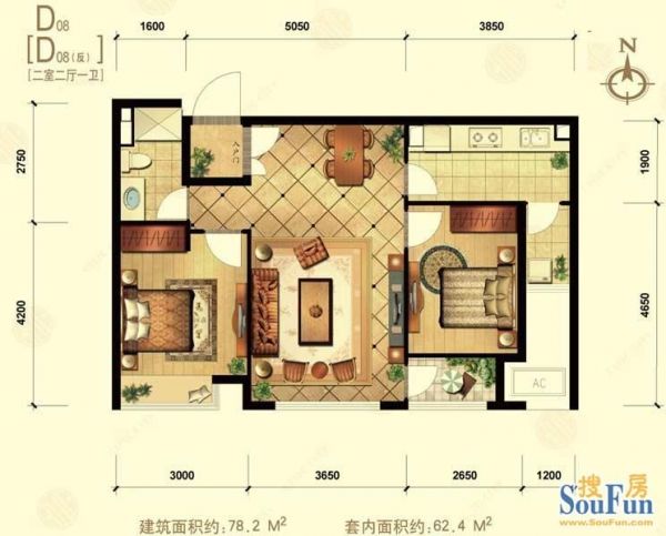 中信城三期-二居室-78.2平米-装修设计