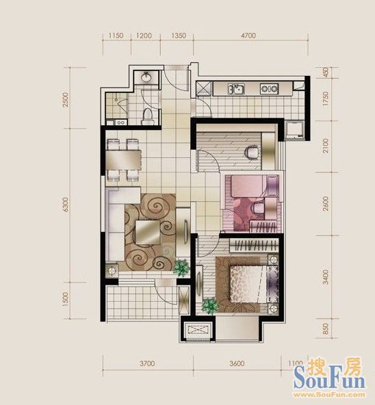 华业东方玫瑰-三居室-92平米-装修设计