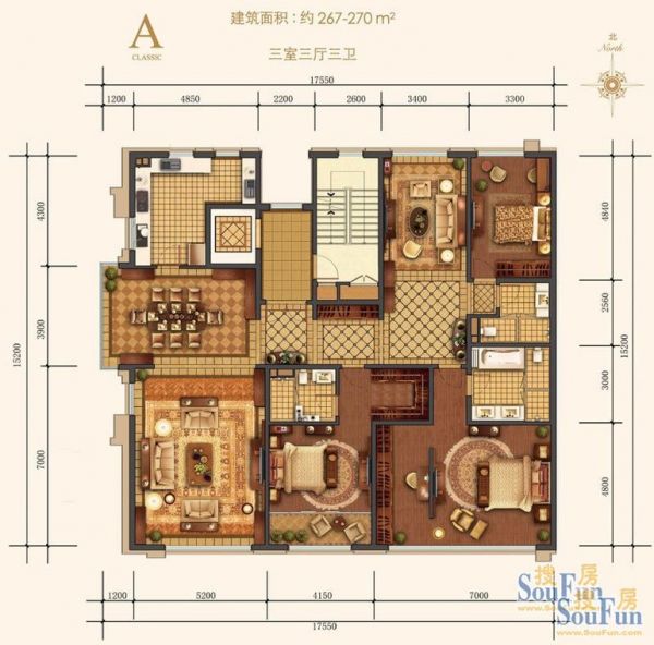 西山壹号院-三居室-267平米-普通住宅装修设计