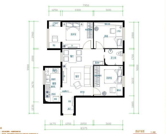泰华龙旗广场-三居室-100平米-装修设计