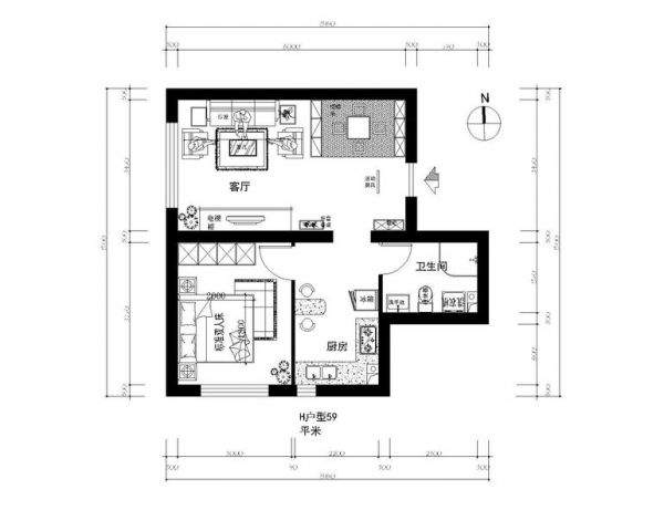 中建梅兰居-一居室-60平米-装修设计