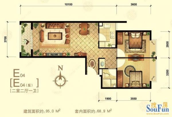 中信城三期-二居室-95平米-装修设计