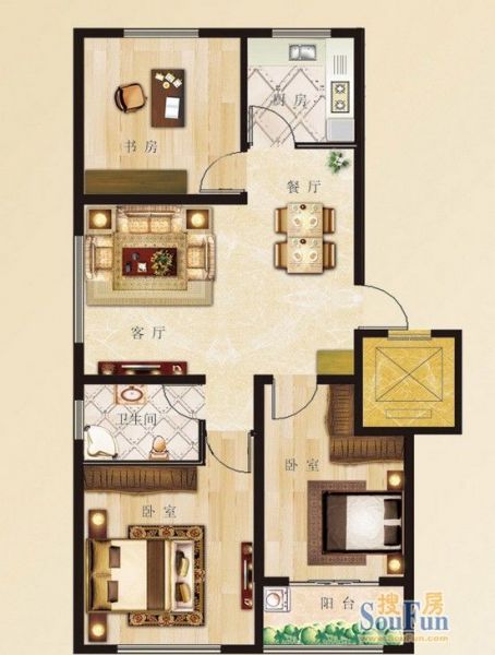 赛洛公馆-三居室-95平米-装修设计