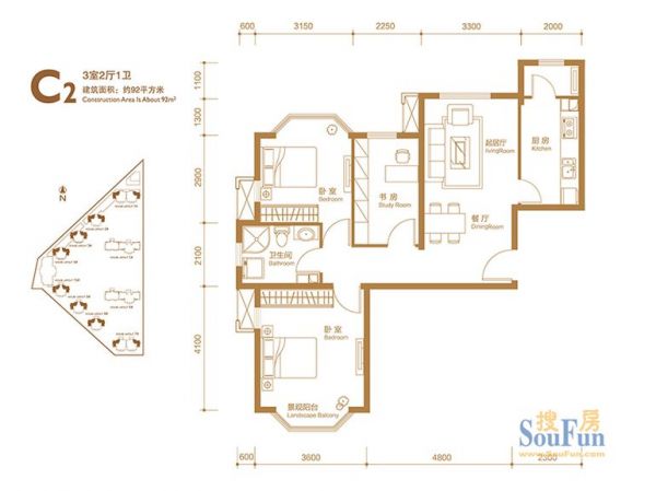 首创·伊林郡-三居室-92平米-装修设计