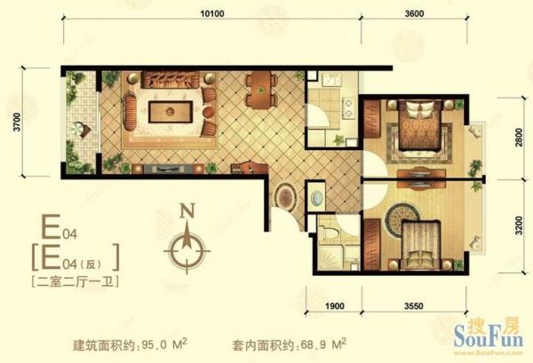 中信城-二居室-95平米-装修设计